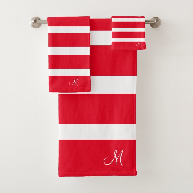 Rouge et Blanc Monogramme à Rayures Modernes (En situation)
