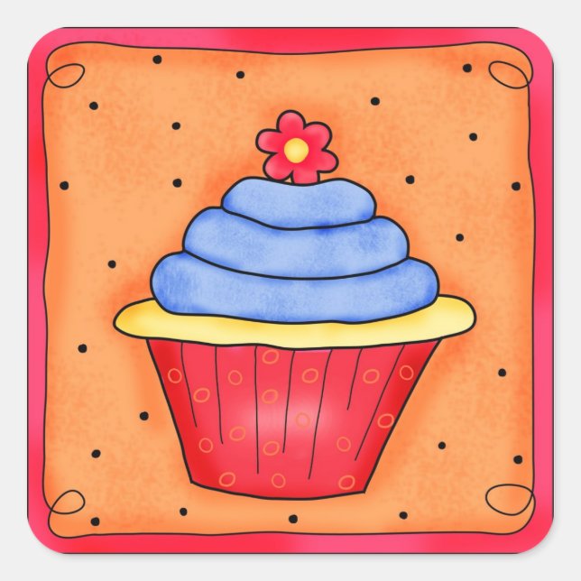 Rouge et Bleu avec Sticker Cupcake Fleur (Devant)