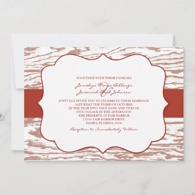 Rouge et Brown Faire-part de mariage de grains de  (Devant)