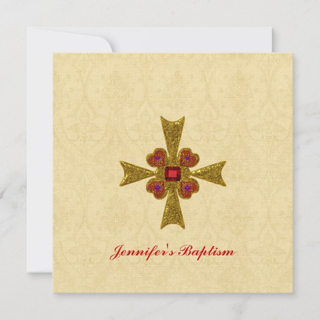 Rouge et invitation de baptême de croix de pierre (Devant)