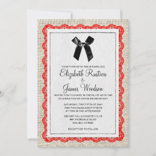 Rouge et invitations de mariage de toile de jute
