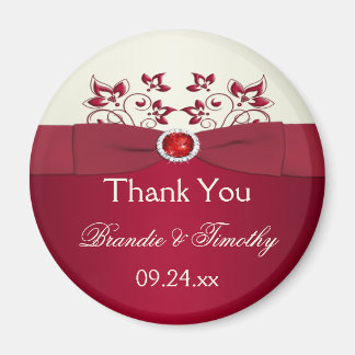 Rouge et ivoire Floral Mariage Favor Magnet