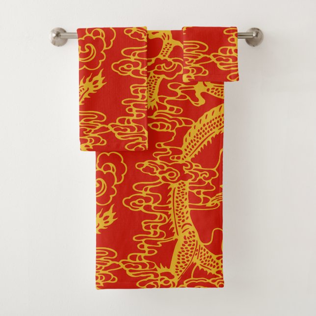 Rouge et motif chinois de dragon d'or (En situation)