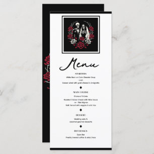 Rouge et noir blanc Rose Skeleton Mariage Menu