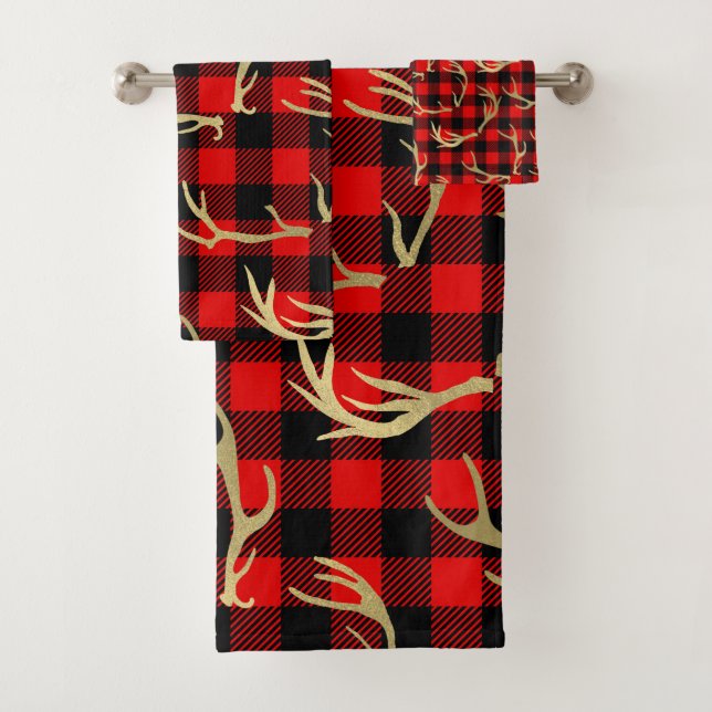 Rouge et noir Buffalo Plaid & Gold Deer Antlers (En situation)