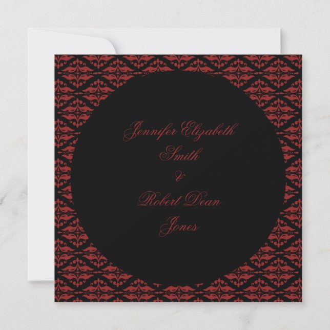 Rouge et noir Damask Faire-part de mariage gothiqu (Devant)