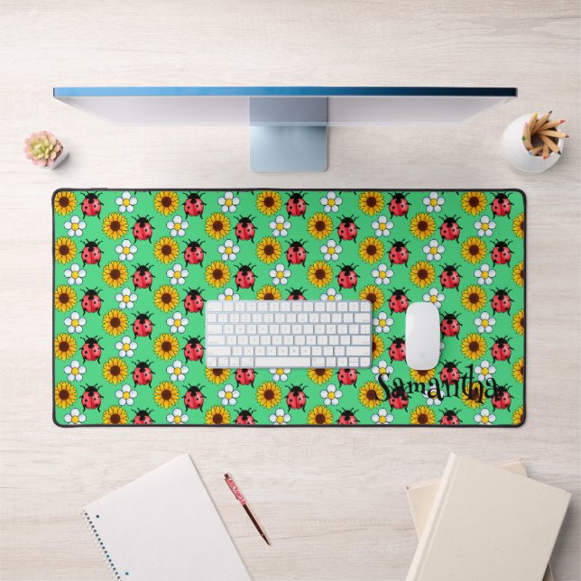 Rouge Et Noir Ladybug Avec Fleurs (Bureau 1)