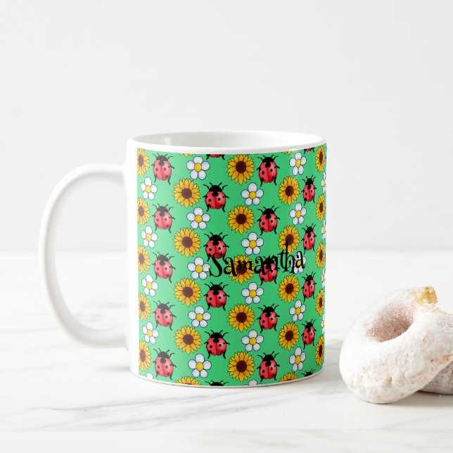 Rouge Et Noir Ladybug Avec Fleurs Mug (Avec donut)
