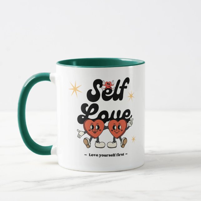 Rouge et noir Super rétro mignon auto-amour Mug (Gauche)