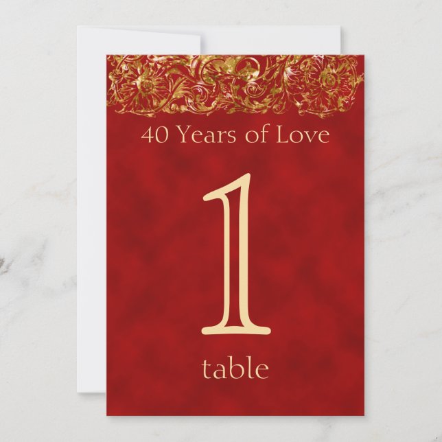Rouge et Or 40e Anniversaire Numéro de Table (Devant)