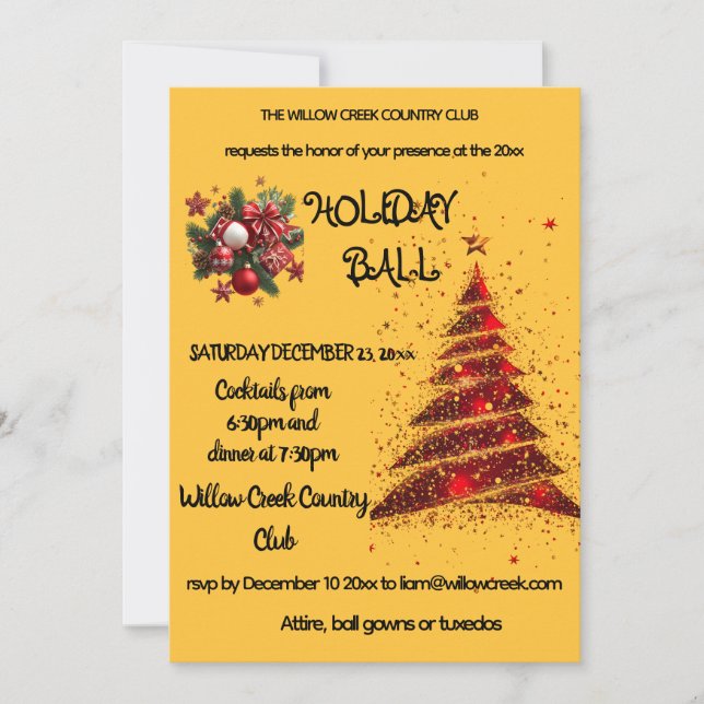 Rouge et or.Invitation à boules de Noël (Devant)
