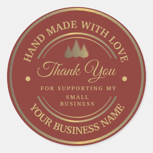 Rouge et or | merci sticker rond classique (Devant)