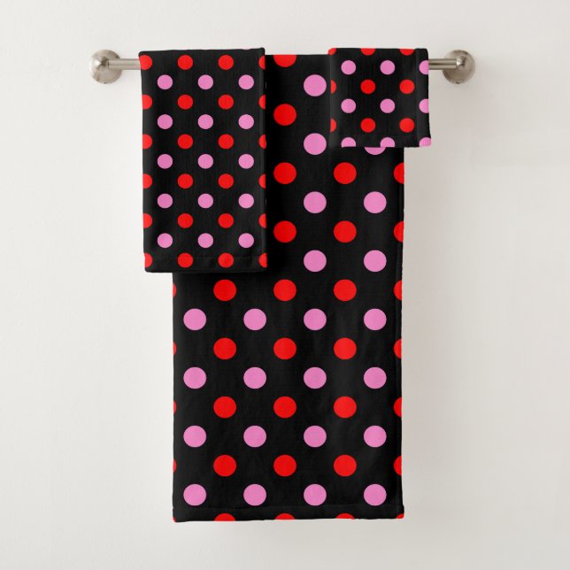 Rouge et rose sur fond noir à pois design  (En situation)