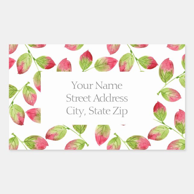 Rouge et vert Aquarelle Feuille Motif 2 Étiquettes (Devant)