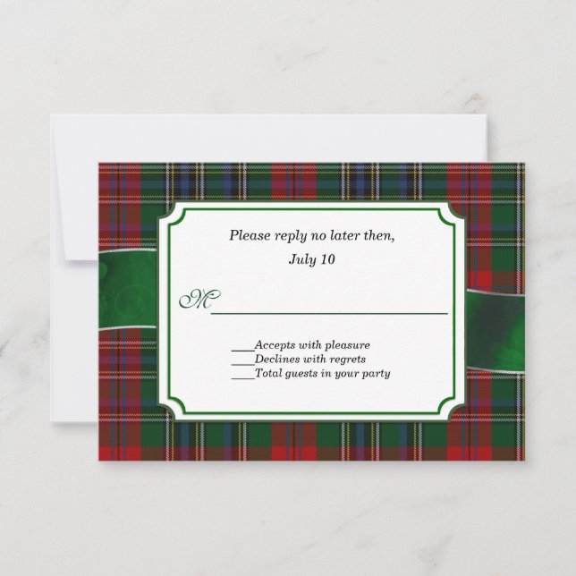 Rouge et Vert MacClain Tartan Mariage RSVP (Devant)