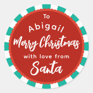 Rouge et vert rayé de Père Noël autocollant cadeau