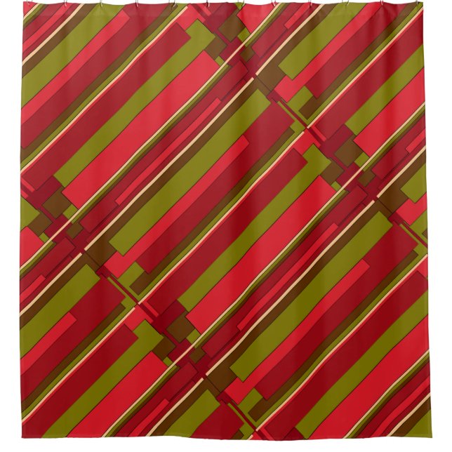 Rouge et vert Rayures Abstrait rideau de douche (Devant)