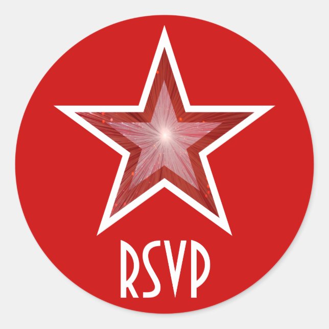 Rouge étoile RSVP rouge autocollant rond (Devant)