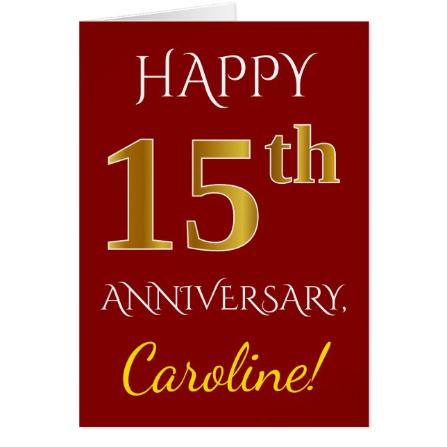 Rouge, Faux Gold 15e anniversaire Mariage + Nom (Devant)