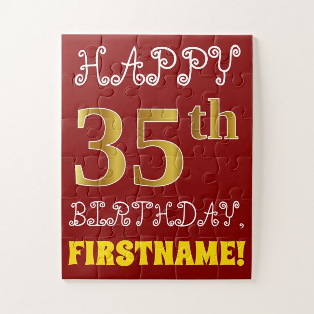 Rouge, Faux Gold 35e anniversaire + Puzzle de nom  (Vertical)