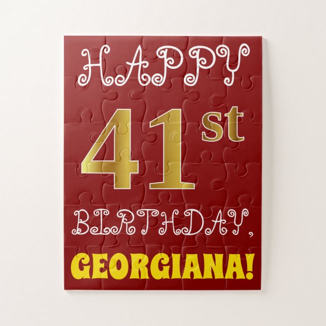 Rouge, Faux Gold 41e anniversaire + Puzzle de nom  (Vertical)