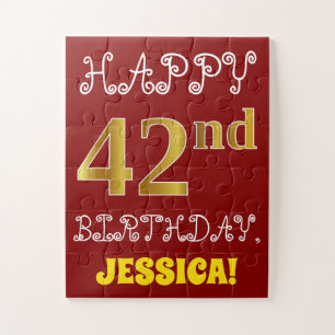 Rouge, Faux Gold 42e anniversaire + Puzzle de nom