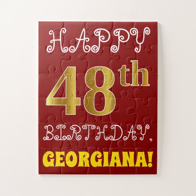 Rouge, Faux Gold 48e anniversaire + Puzzle de nom  (Vertical)