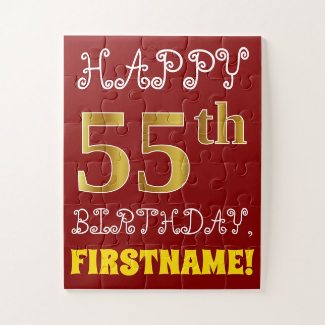 Rouge, Faux Gold 55e anniversaire + Puzzle de nom  (Vertical)