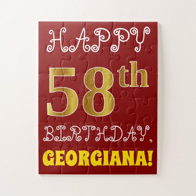 Rouge, Faux Gold 58e anniversaire + Puzzle de nom  (Vertical)