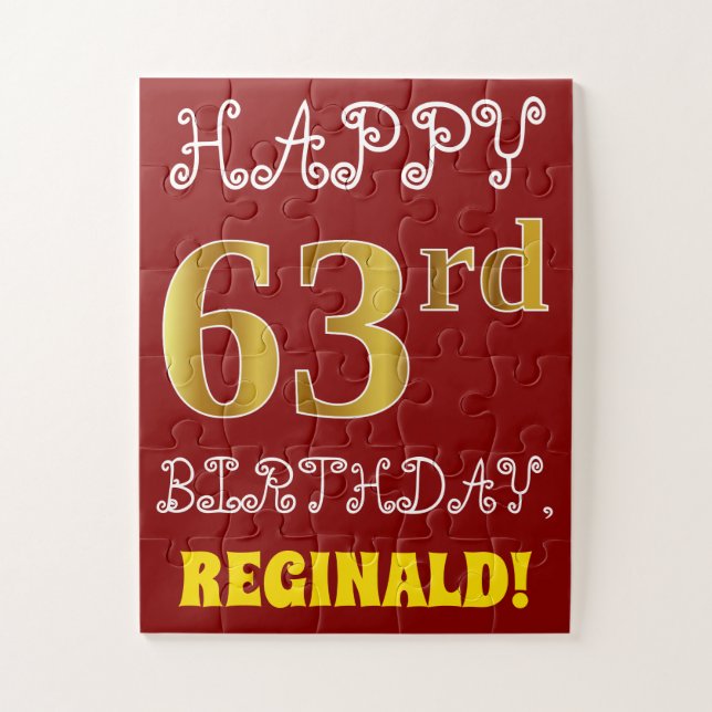 Rouge, Faux Gold 63e anniversaire + Puzzle de nom  (Vertical)