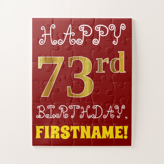 Rouge, Faux Gold 73e anniversaire + Puzzle de nom  (Vertical)