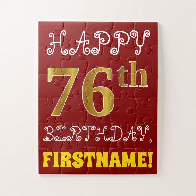 Rouge, Faux Gold 76e anniversaire + Puzzle de nom  (Vertical)