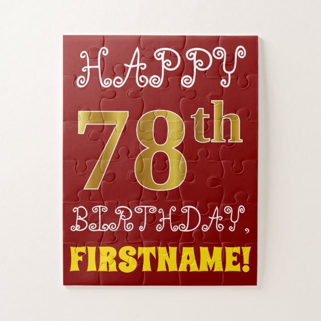 Rouge, Faux Gold 78e anniversaire + Puzzle de nom  (Vertical)