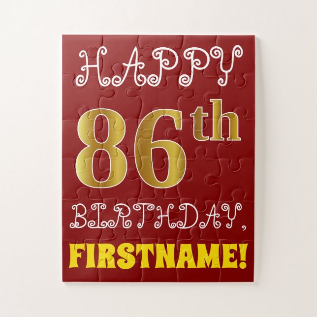 Rouge, Faux Gold 86e anniversaire + Puzzle de nom  (Vertical)