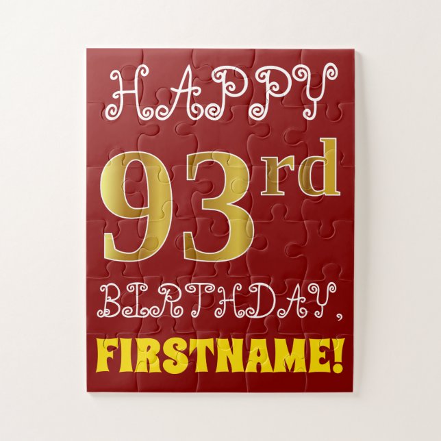 Rouge, Faux Gold 93e anniversaire + Puzzle de nom  (Vertical)