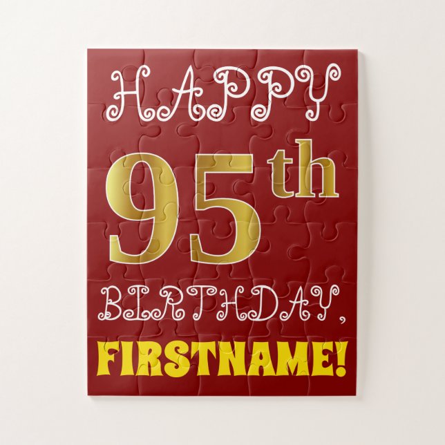 Rouge, Faux Gold 95e anniversaire + Puzzle de nom  (Vertical)