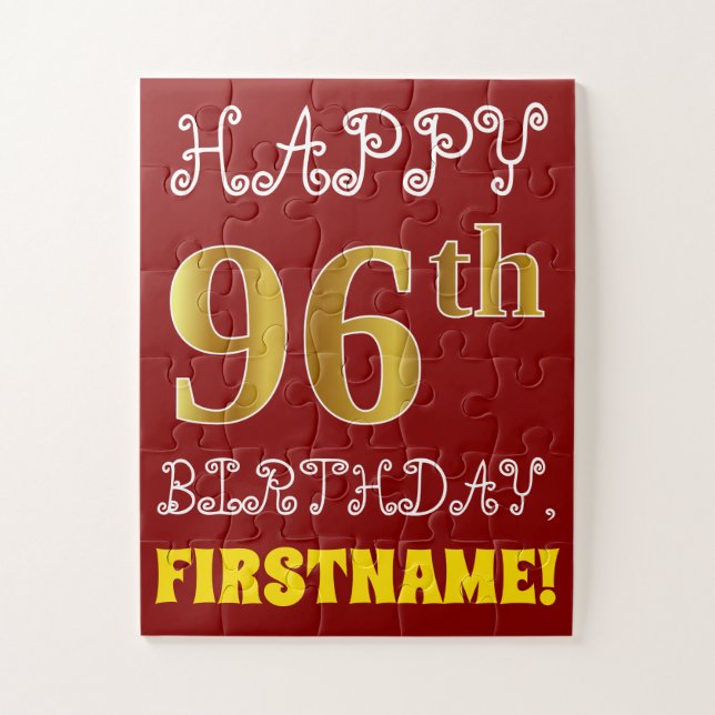 Rouge, Faux Gold 96e anniversaire + Puzzle de nom  (Vertical)