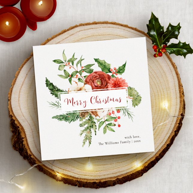 Rouge Fête Aquarelle Botanique Joyeux Noël (Red Holiday Watercolor Botanical Merry Christmas
)