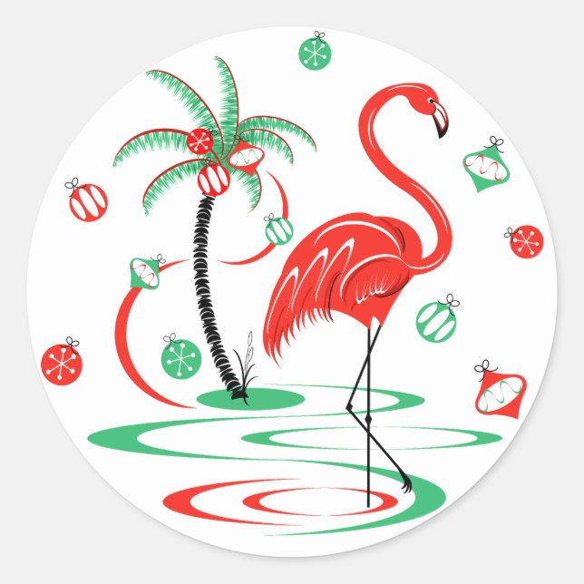 Rouge Flamant rose de Noël Baubles autocollant aut (Devant)