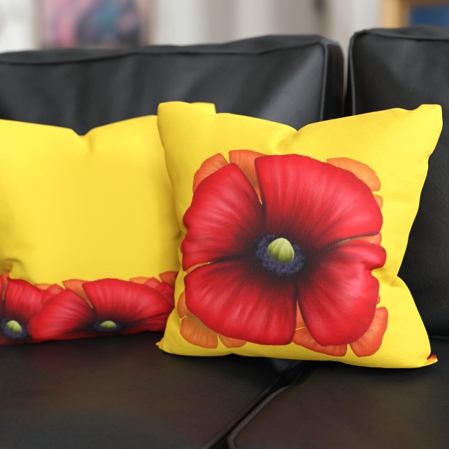 Rouge Fleur de pavot soleil oreiller jaune (Pop a poppy pillow on your sofa! It's double sided so you get a different poppy design on other side)