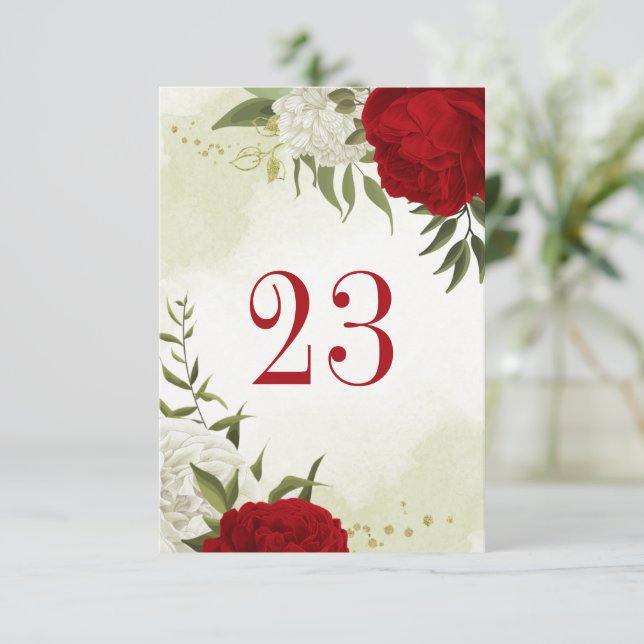 rouge fleurs vert feuille carte numéro de table (Debout devant)