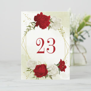 rouge fleurs vert feuille carte numéro de table