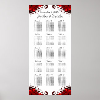 Rouge Floral & Blanc 15 Tables Mariages Tableau de