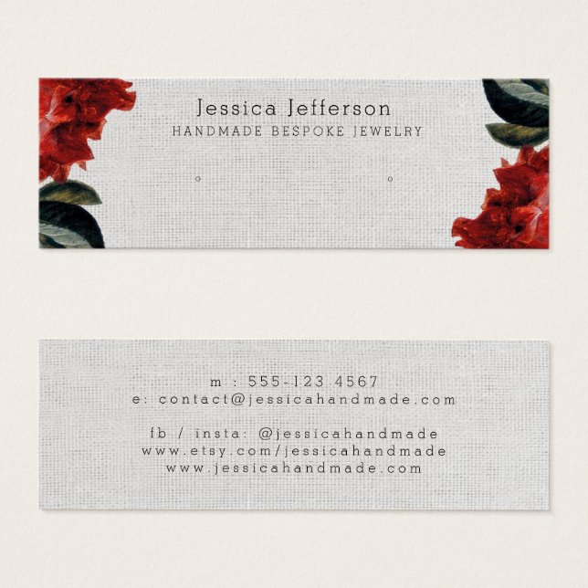Rouge Floral Épouse Bijoux à oreille Petite carte  (Devant & derrière)