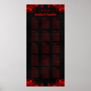 Rouge Floral & Noir 15 Tables Mariages Tableau de 