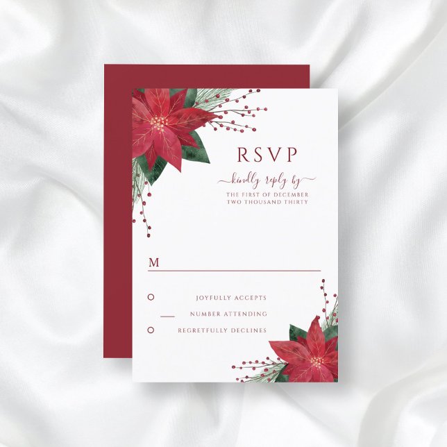 Rouge Floral Poinsettia Noël Mariage Carte RSVP (Créateur téléchargé)