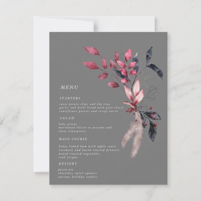 rouge froid hiver floral Mariage dîner Carte menu (Devant)