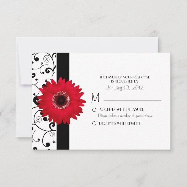 Rouge Gerbera Daisy avec noir Scroll Design RSVP (Devant)