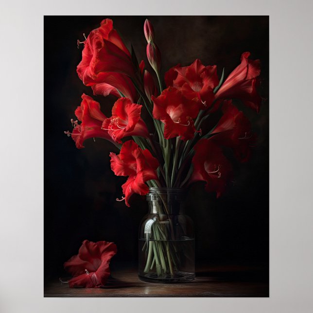 Rouge Gladiolus Fleurs Art Imprimer Poster (Devant)