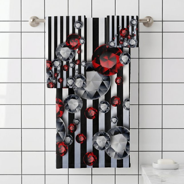 Rouge Glam Rubis Diamant Rayures Noires et Argenté (Créateur téléchargé)
